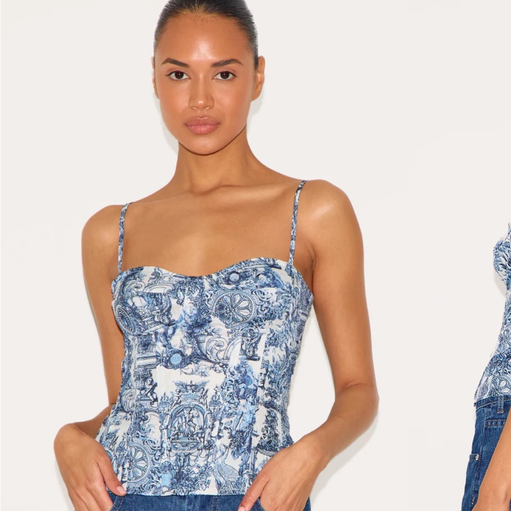 Pretty Little Thing Blue Renaissance Corset Crop Top Women’s Size 4